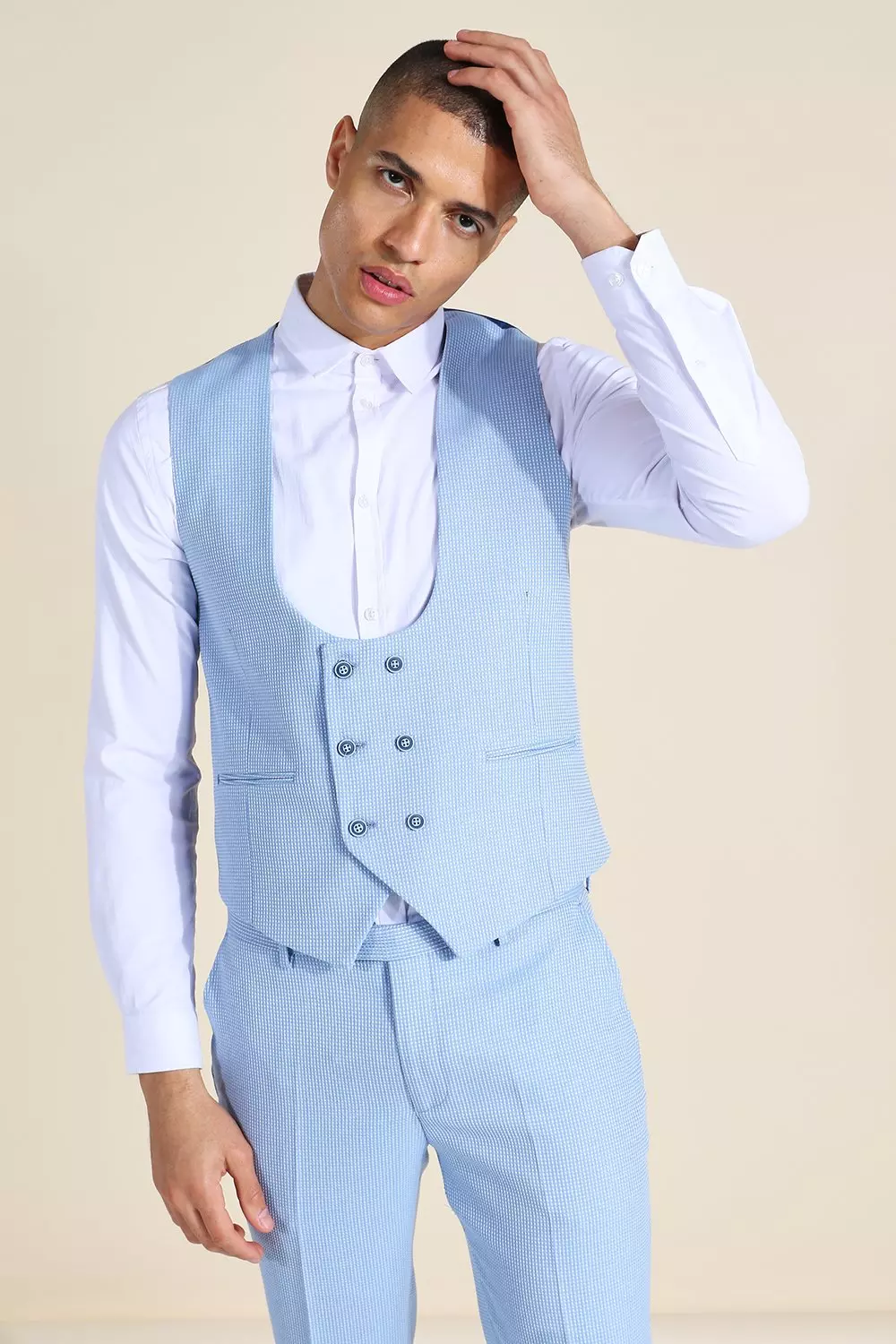 Skinny Textured Light Blue 3 Piece Suit | boohooMAN USA